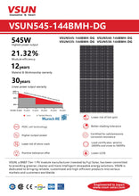 Load image into Gallery viewer, Page 1 of datasheet for VSUN 545-144BMH-DG, Bifacial Solar Panel (Module), 540Wp