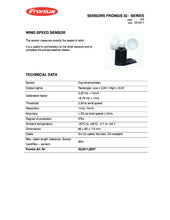 Load image into Gallery viewer, Technical Data for Fronius Wind Speed Sensor

